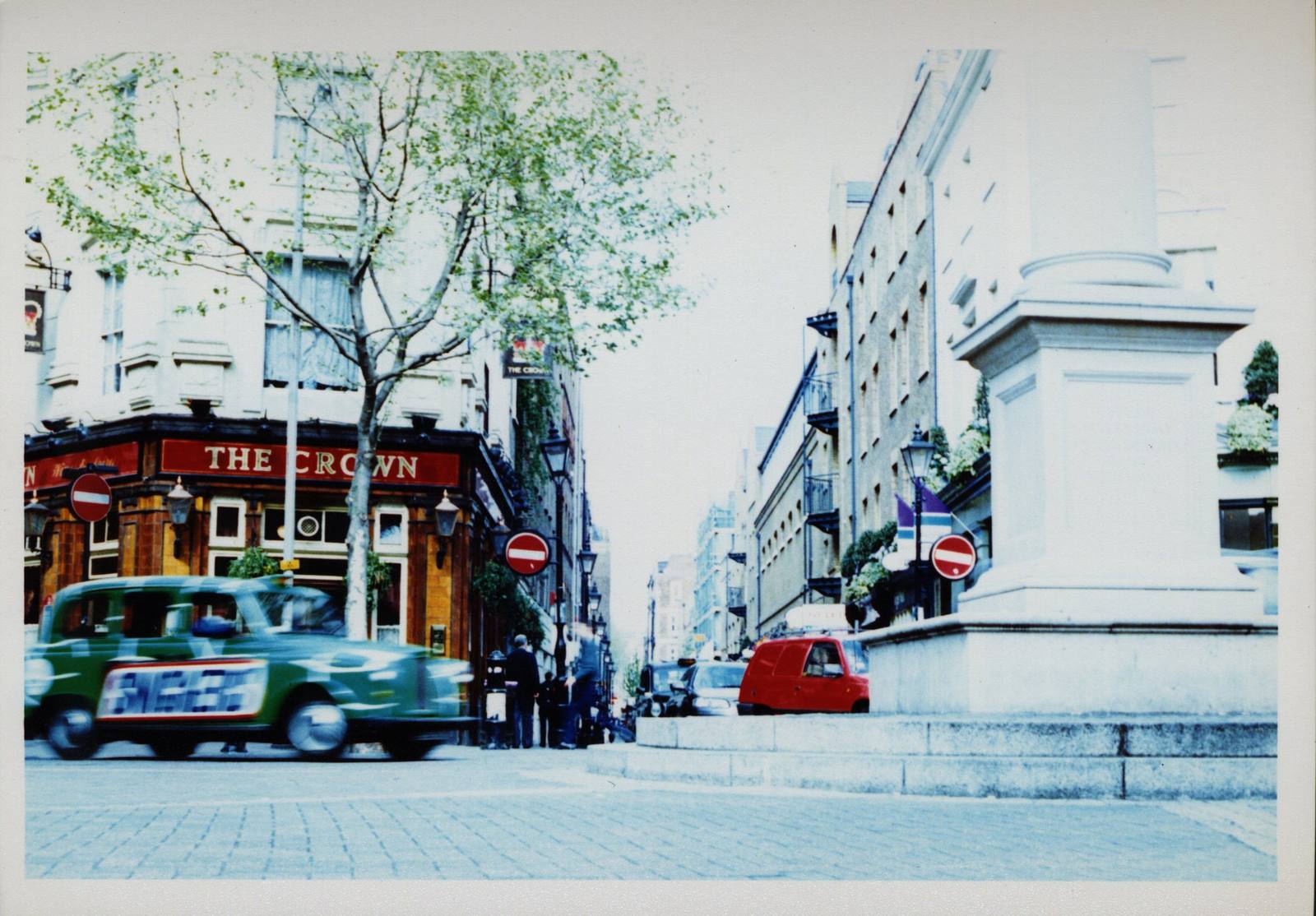 A London street dissolved into motion, shot on film